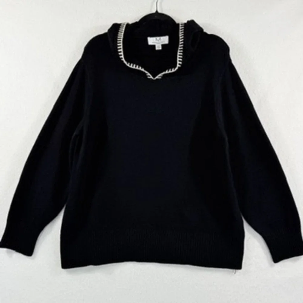 Magaschoni Knit Hoodie Woman 1X Black Contrast Trim Minimalist Quiet Luxury